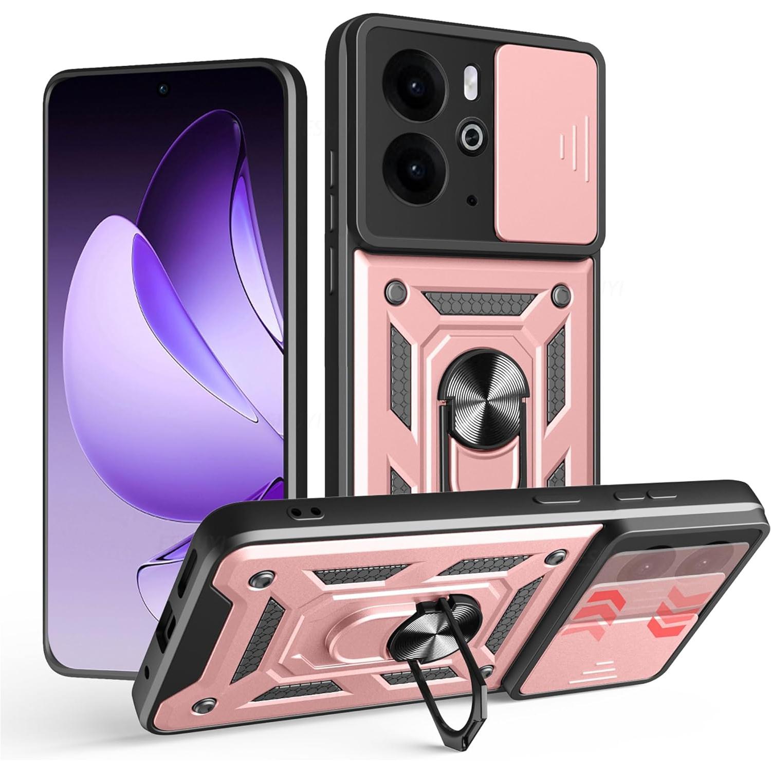 

Бронированный чехол для Realme 14 5G Realme 14T Чехол Защита объектива с кольцом Магнитный держатель Coque Fundas Capa Realme 14T 5G розового золота