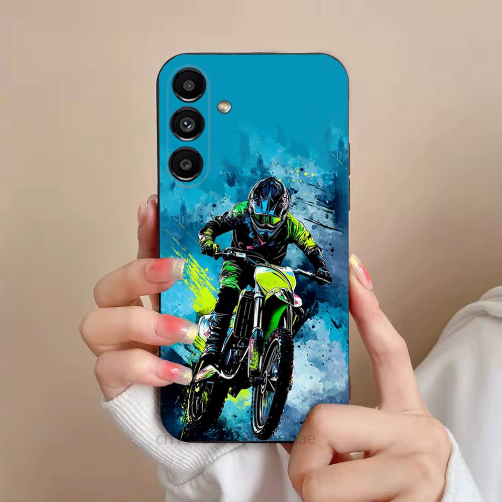 Motorcycle Rider Phone Case For Samsung S25,24,23,22,21,S20,Ultra,Plus,FE Black Soft Cover