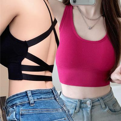 Hanging Neck Cross Back Wrap Chest One Piece Underwear Overlay Top Small Strap Tank Top Female External Wear Bra