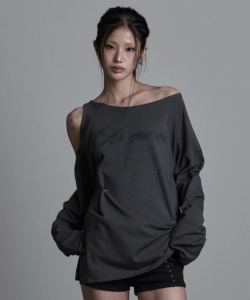 Aejeuyua Cutout Piercing Long Sleeve Charcoal