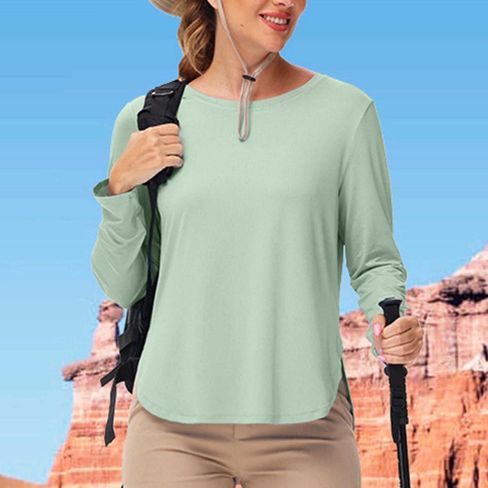Women s Outdoor Round Neck Long Sleeve Sun Protective Clothes Wide Airy Casual Tops Sports Tops L