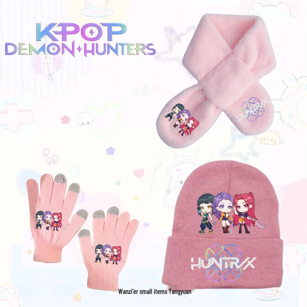Demon Hunter Girls  Winter Knit 3-Piece Set: Hat, Scarf & Gloves - Cute Anime Style