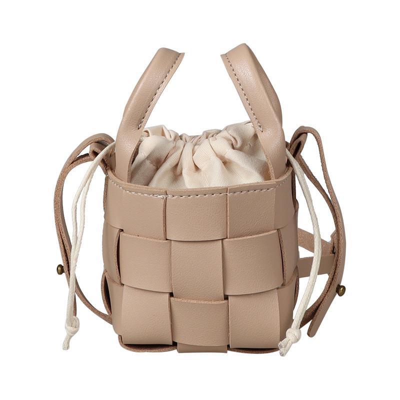 Modern Korean Style Mini Woven Pu Handbag For Kids Trendy Fashionable Design хаки