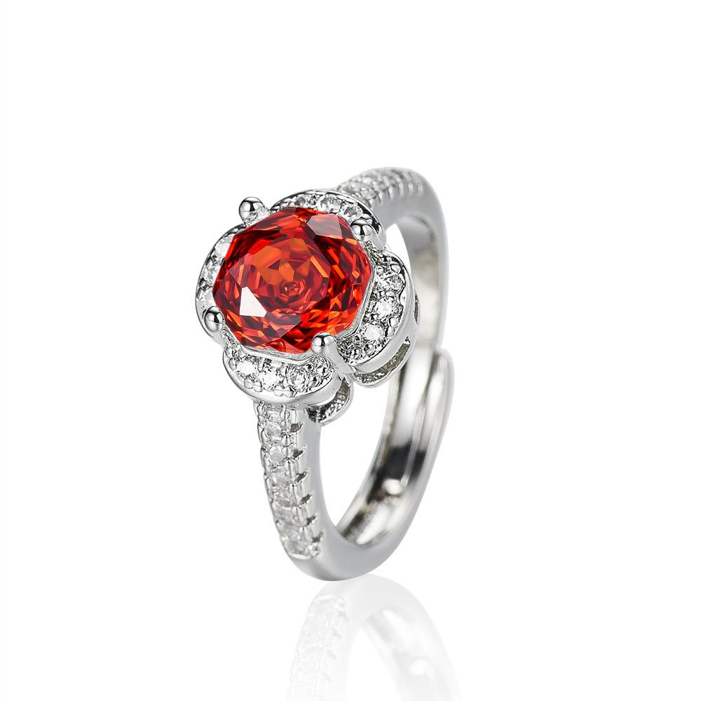 New Seiko Rose Cut Papalacha Zircon Necklace Earrings Color Treasure Ring Three-piece Set