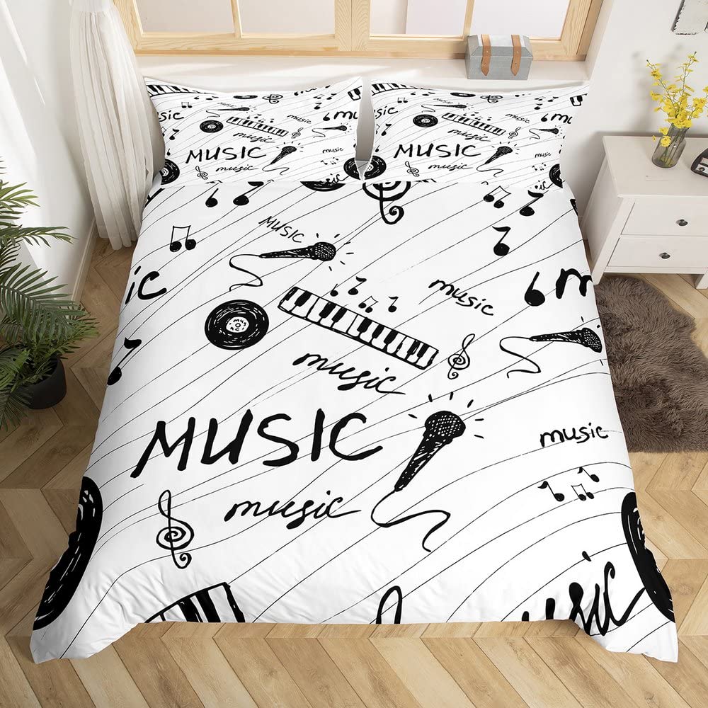 Music Themed Duvet Cover Set Music Note Print Bedding Set Twin Size Luxury Musical Pattern Comforter Cover For Kids Boys Girls