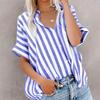 European and American Foreign Trade Women clothes Spring Summer Leisure Commute Print Stripe Contrast Color Short sleeve Cardigan Shirts Women's Top