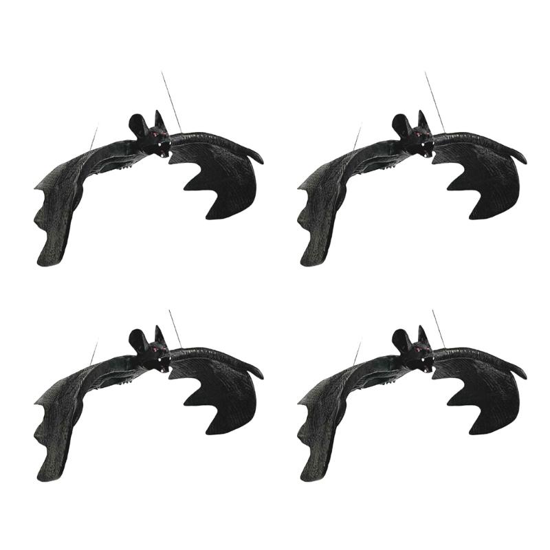 4Pcs Scary Realistic Bat Hanging Ornament Wall Hanging Decorations For Garden Window Display Halloween Celebration