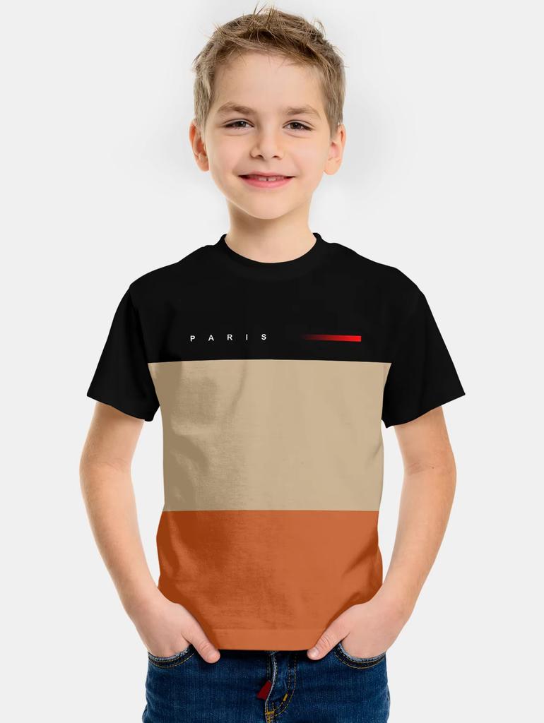 Kids Clothes Gradient Paris Printed T-Shirt Summer Outdoor Boys Girls 2-10Y Casual Short Sleeve Fashion Trend Street Child Top