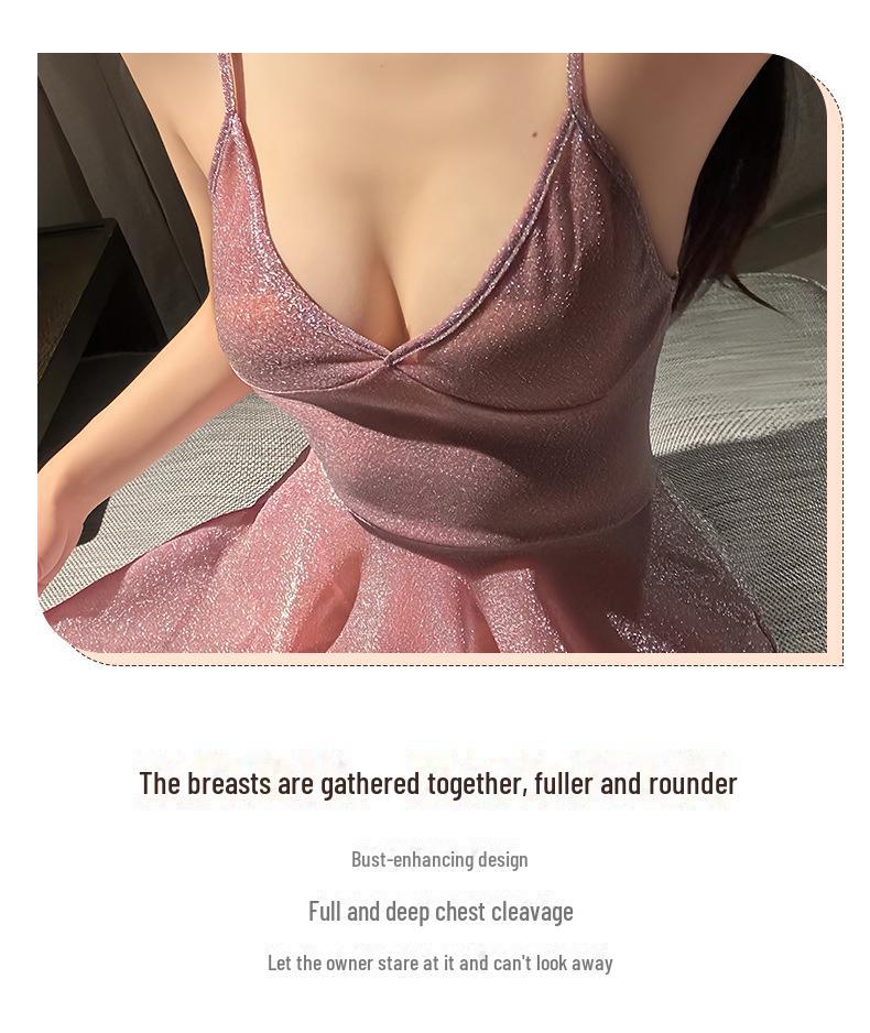 Rote heiße sexy Dessous: Glänzendes Nachtclubkleid & perspektivischer Nachthemd-Pyjama für Damen