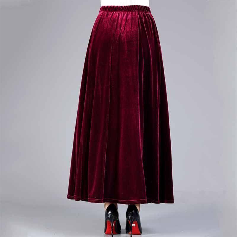 Women's Plus Size Skirt Solid Color High-Waist Gold Velvet Skirt Spring Autumn Long A-Line Skirt