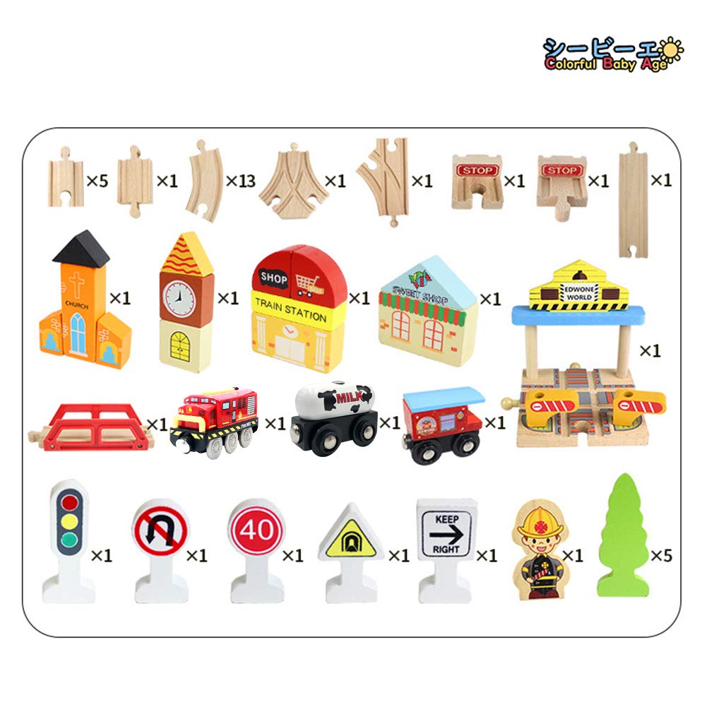 Thomas & Co. Compatible Wooden Train Tracks, Electric Locomotive, Station Set, Wooden Toy Train Set with Train Cars, Assembly Required, Scenery,