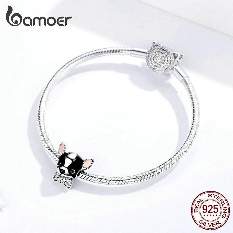 Bamoer Enamel Lovely Chihuahua Dog Charm Silver 925 Original Fit Bracelet Bangle 925 Sterling Silver Jewelry Femme SCC1310