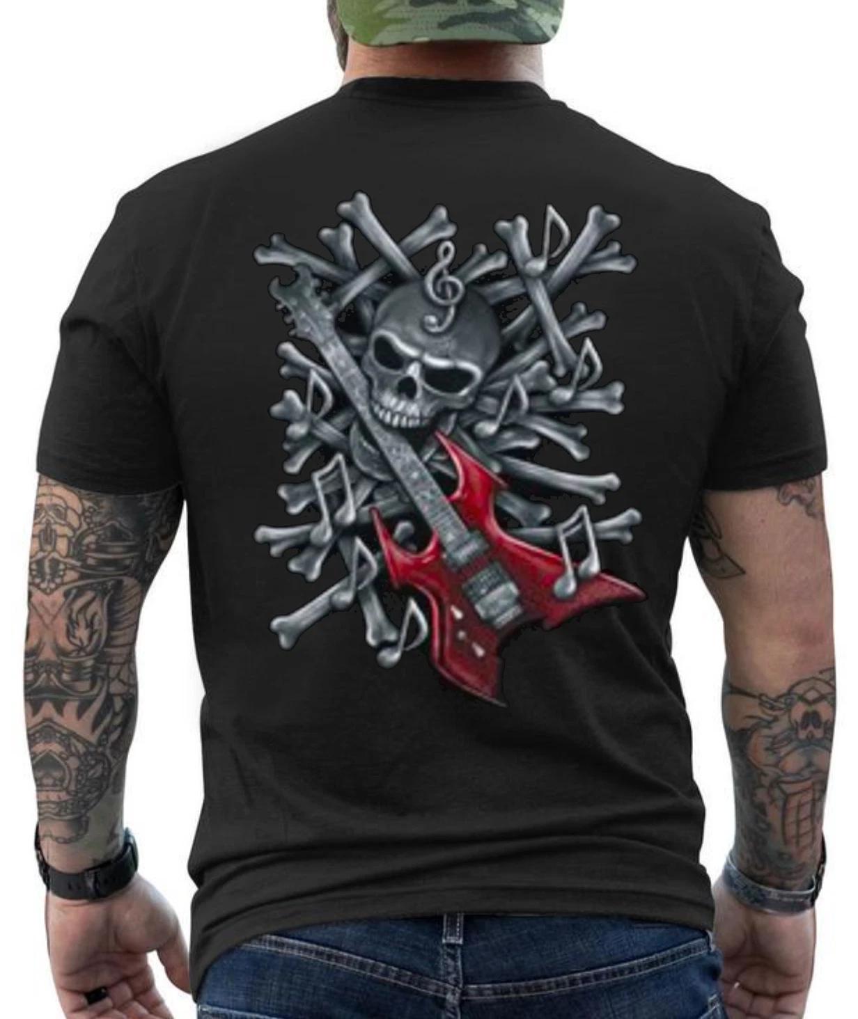 Skull Guitar Heavy Metal Music Guitar Player Gothic Graphic Design T- Shirt XXL