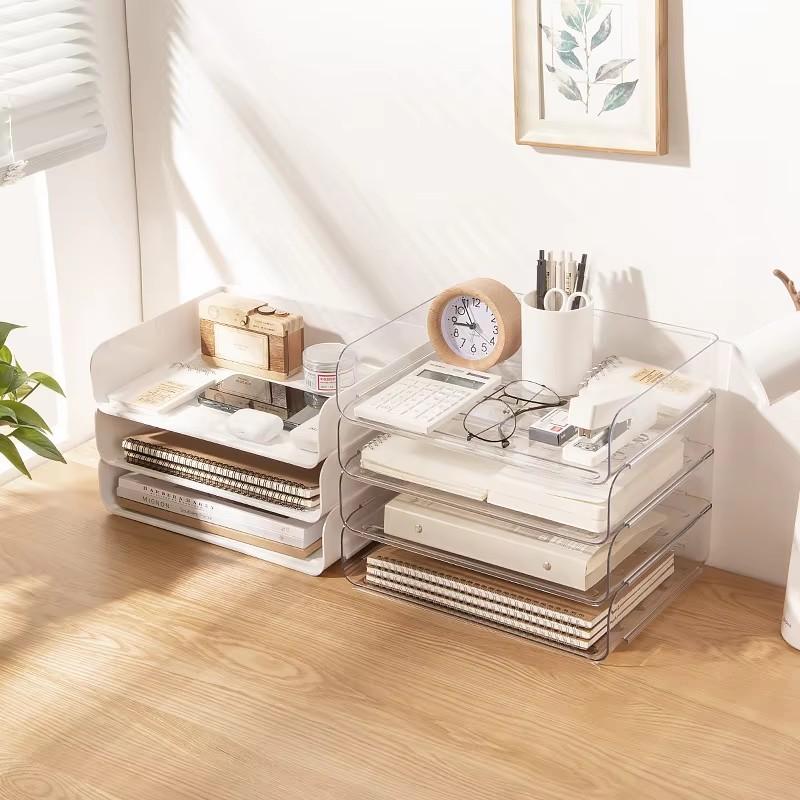 New Office Desktop Storage Box A4 Folder Multi-Layer Storage Rack Data Shelf File Rack White Storage Rack Can Be Superimposed
