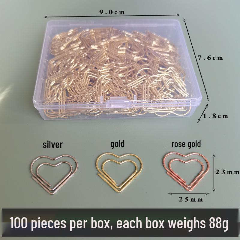 Gold Heart-Shaped Paperclip Set with Color Box - Cute and Creative Office Stationery