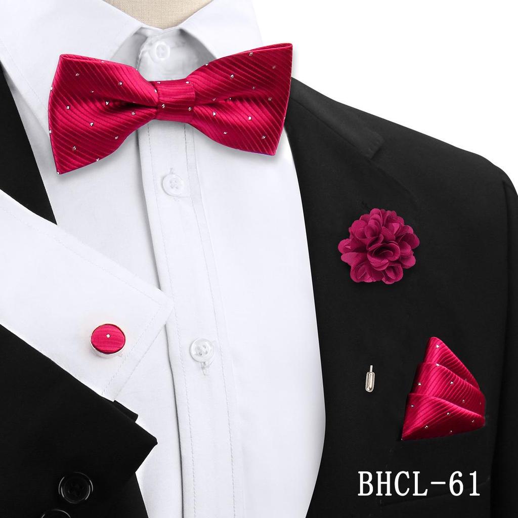 Korean Style 4-Piece Men's Bow Tie & Pocket Square Set for Weddings & Formal Events