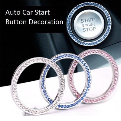 Car Ignition Key Ornament Ring Start Engine Button Decoration Rhinestone Accessories