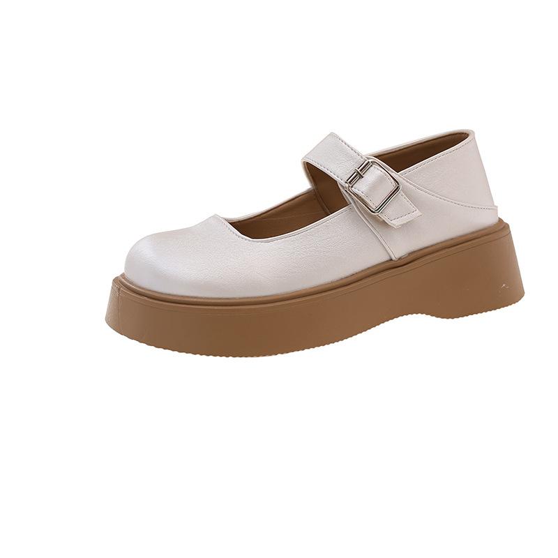 

Round head shallow mouth thick sole Mary Jane shoes women s 2025 autumn new French temperament one-word buckle round head small leather shoes women 35