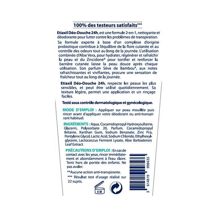 Gel Lavant Déodorant - Etiaxil - Soin Déo-Douche 24h - 200ml - Sans Sels D'aluminium - Probiotique