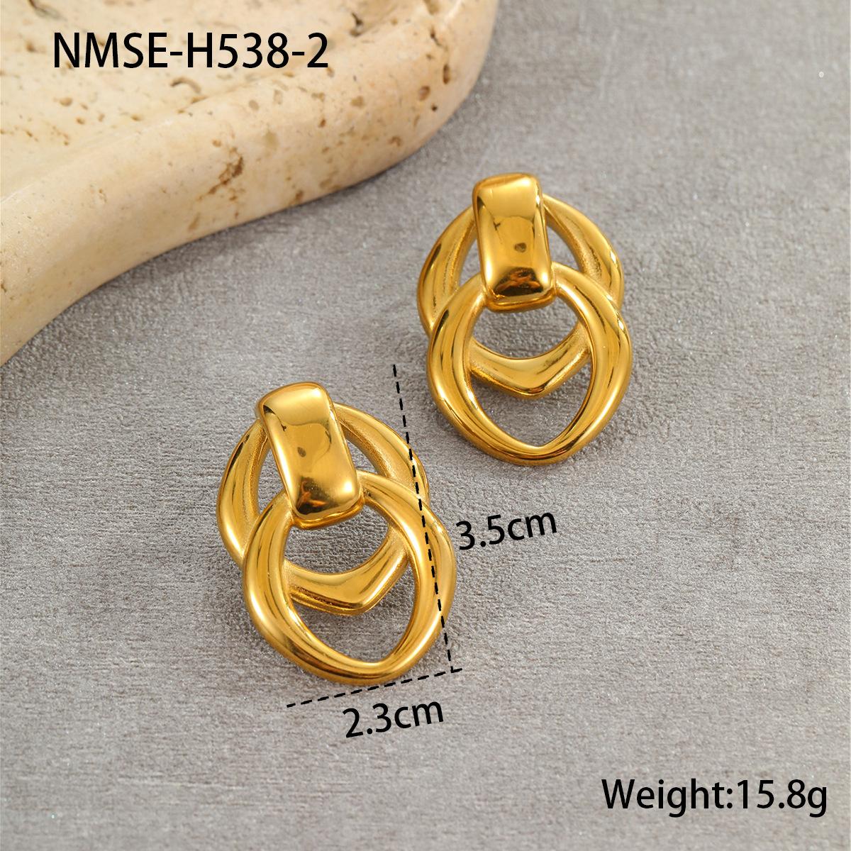 GEMCHIC Women s Gold Double Link Geometric Earrings Stainless Steel Fashion Jewelry 18K