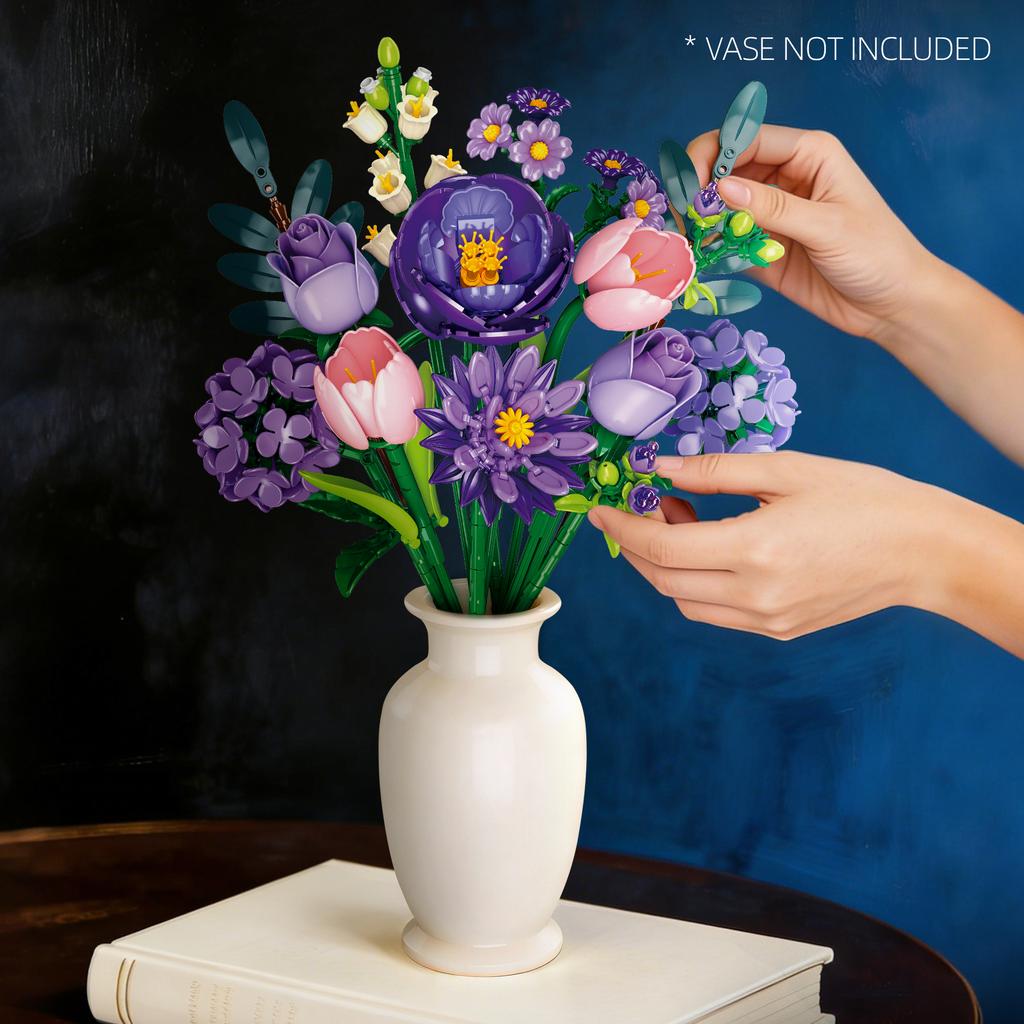 KNEW BUILT 3D Eternal Flower Bouquet Building Blocks Toy-DIY Anniversary Gift for GirlsHome DecorFestive GiftDesktop Ornament