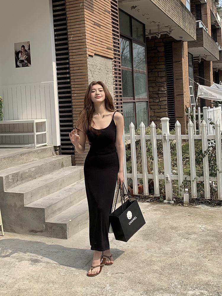 Spring/Summer 2026 French Style Slim Bodycon Spaghetti Strap Long Dress