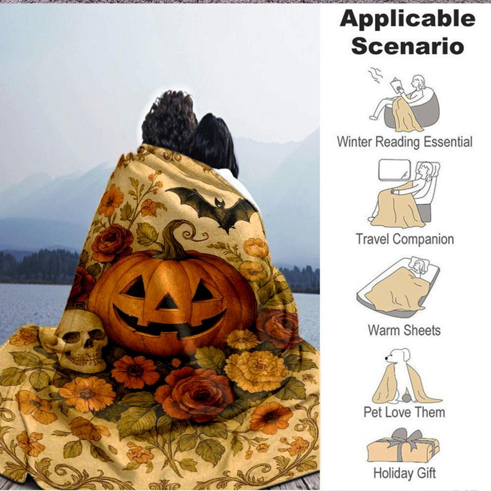 1pc Pumpkin, Halloween Blanket Lightweight Flannel Blanket Throw Blanket For Sofa, Bed, Travel, Camping, Livingroom, Couch, Chair, And Bed yy250902618