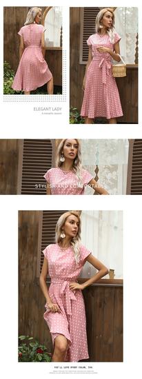 Women's Summer Polka Dot Round Neck Midi Dress with Retro Pleated Skirt