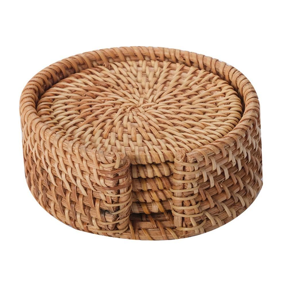 

Теплоизоляционная ротанговая подставка для чая, набор подставок для напитков ручной работы, ротанговая подставка-миска, защита столешницы 13cm