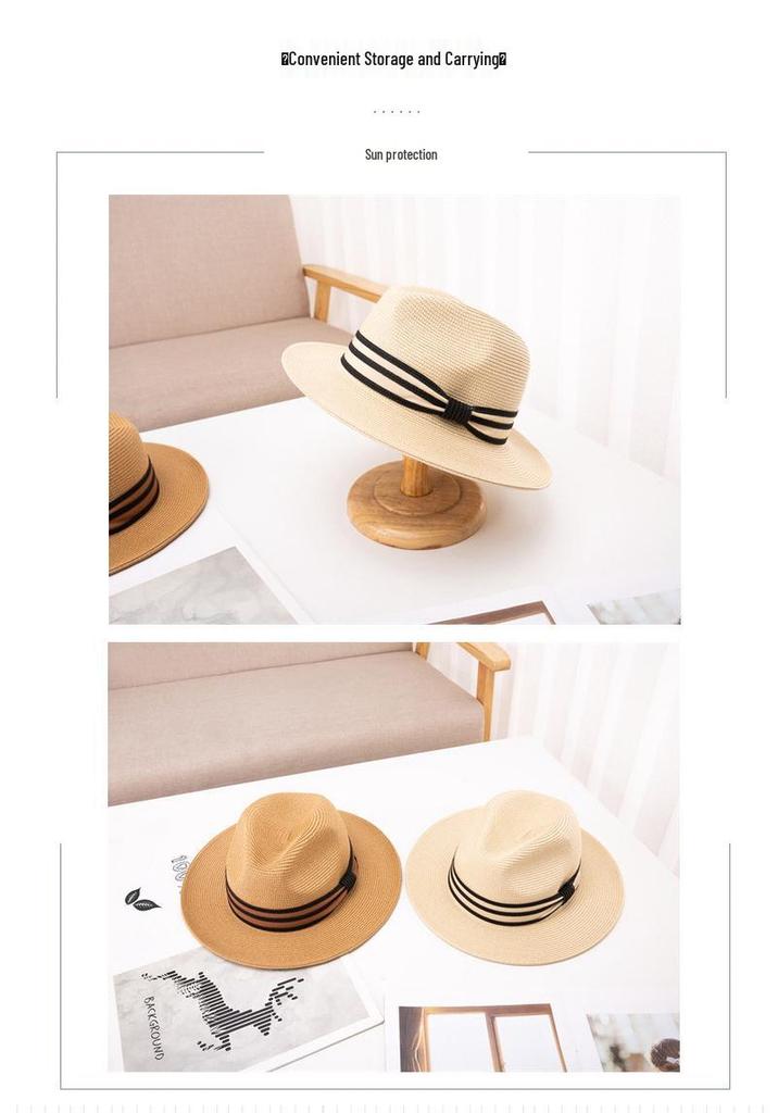 Women's Trendy Flat-Top Straw Beach Hat - Sun Protection for Outdoor Travel and Outings
