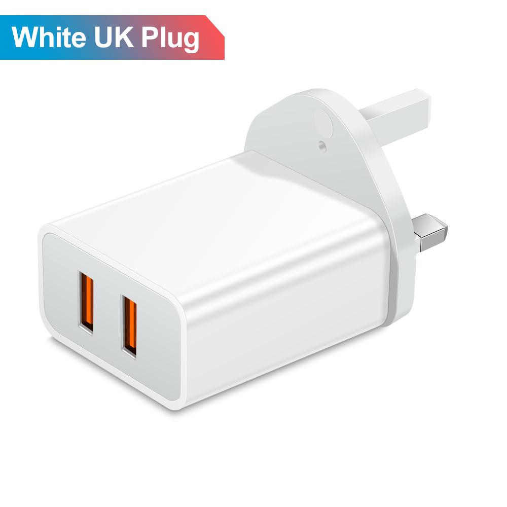 QC3.0 Dual USB 2-Port Phone Charger 2.4A, US/EU/UK Standard