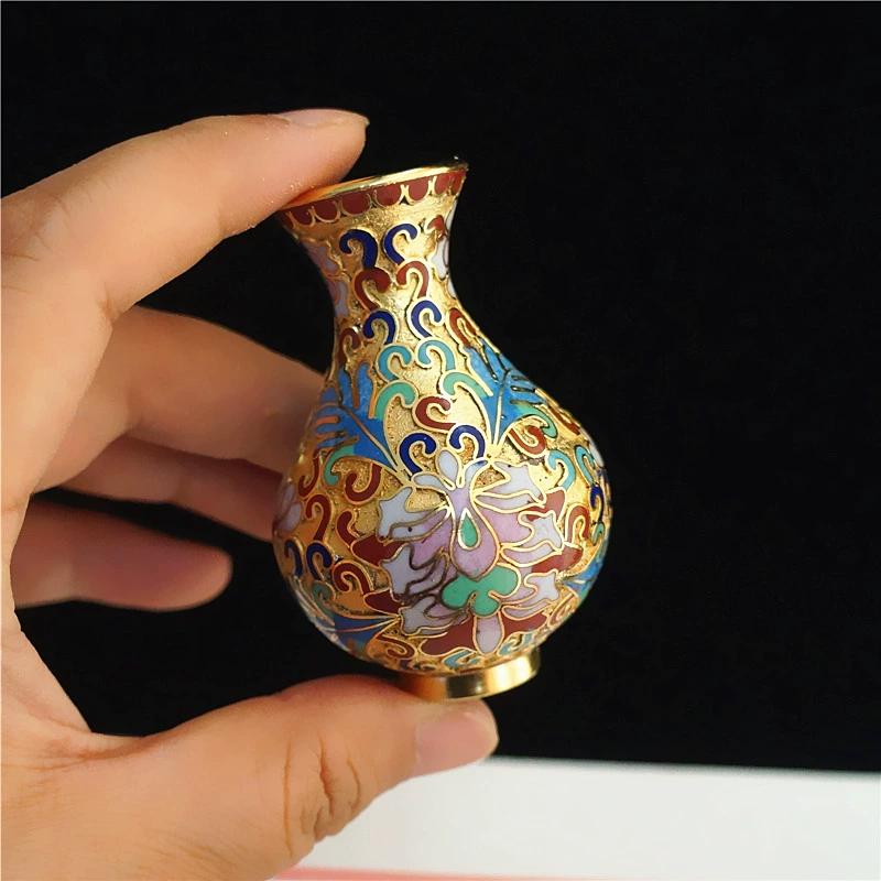 Vintage Cloisonne Vase Traditional Handmade Copper Wire Enamel Craft Golden Base Home Decor