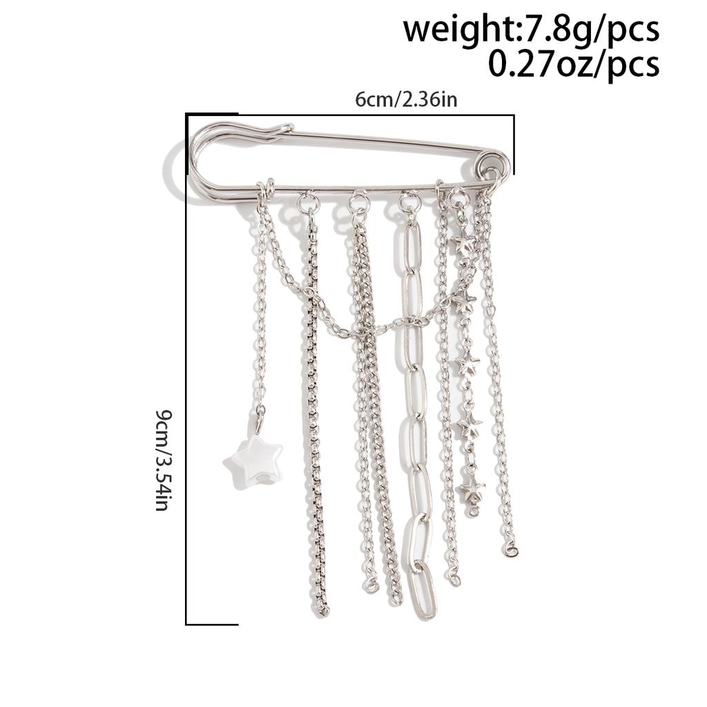 Ingemark Trendy Exquisite Star Pendant Tassel Brooch Women Creative Sliver Color Dress Suit Collar Pins Clip New Year Jewelry