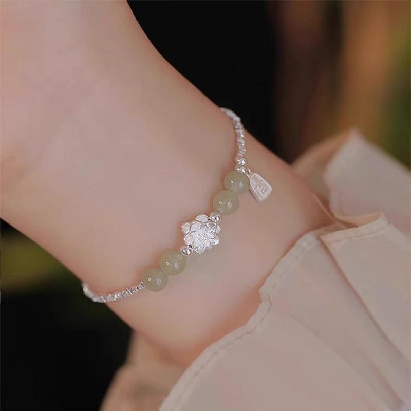 2024 New Style Women s Bamboo Joint Beaded Bracelet with Lotus and Hetian Jade