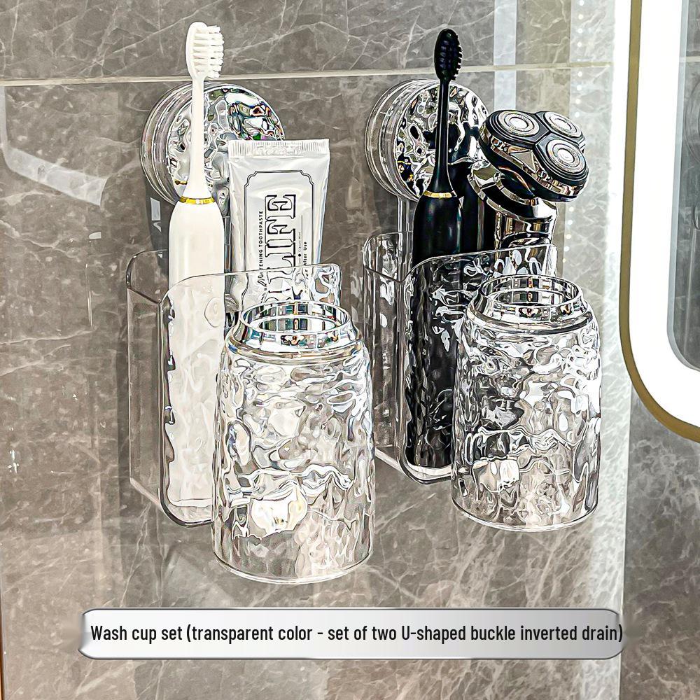 Nástěnný držák na zubní kartáčky se sací přísavkou a kelímkem na ústní vodu