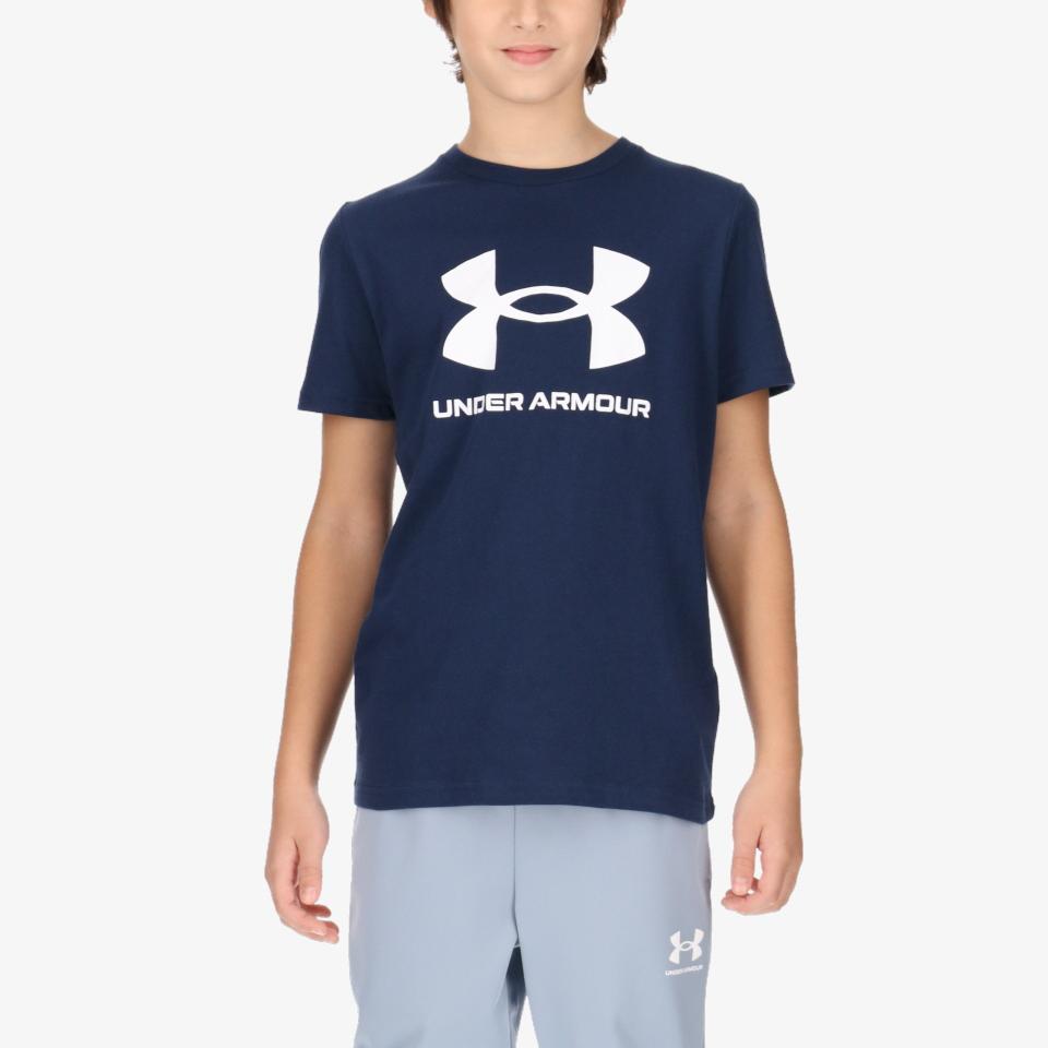 Under Armour Kids Logo Print Sports Casual Short Sleeve T-Shirt Kids Tops Blue 1363282-408