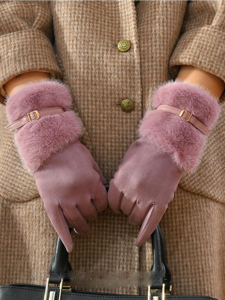 Warm Gloves Women's Winter Driving Fleece Thickened Warm Gloves Women's Cycling Windproof Touch Screen Gloves
