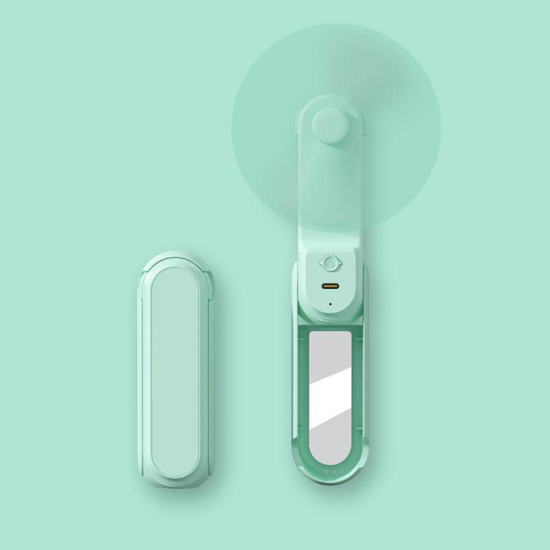 4-in-1 USB Rechargeable Multi-Functional Mini Fan with Phone Holder, Mirror, Flashlight, and Three-Speed Settings