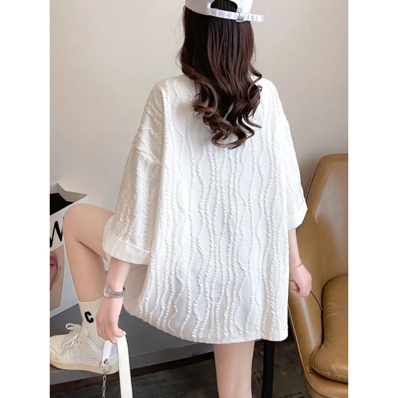 High-end Short-sleeved T-shirt for Women In Summer Mid-length Korean Style Loose Plus Size Women's Niche Half-sleeved Three-sleeved Sleeve Top