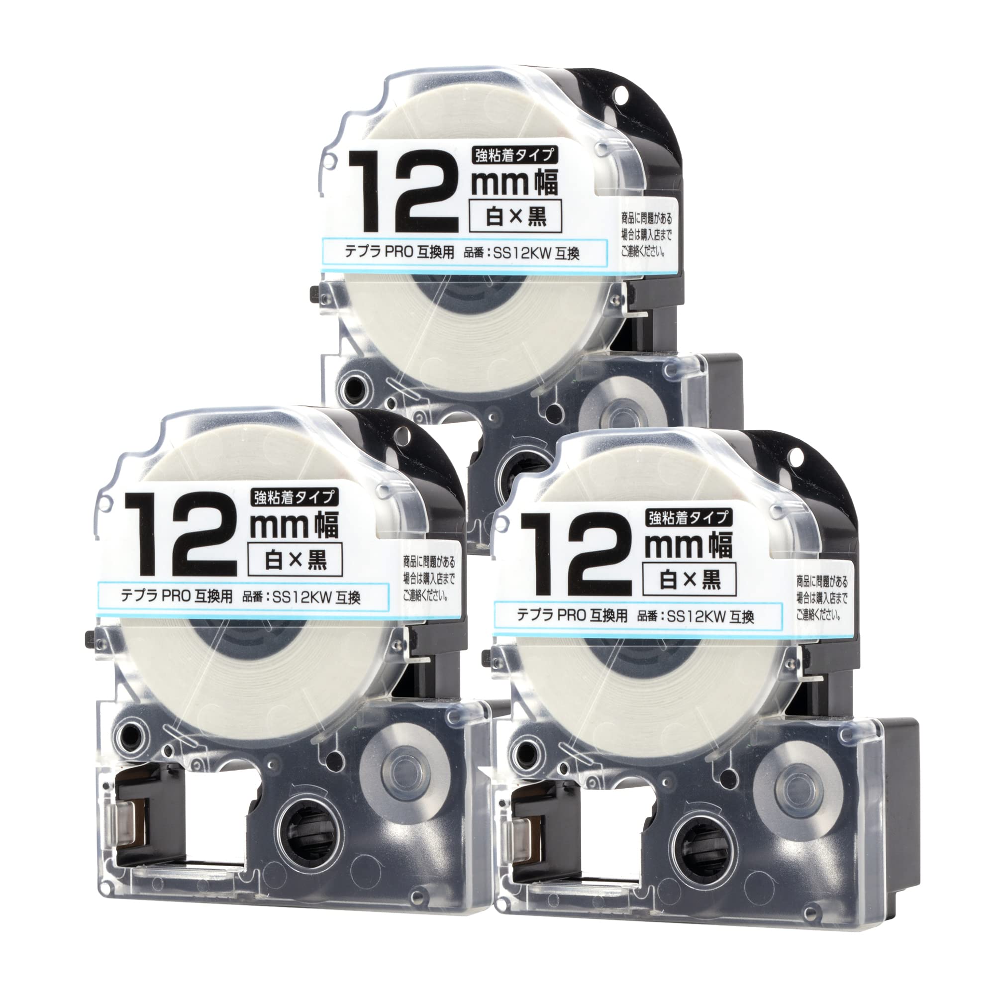 

King Jim Compatible Tepra PRO SS12KW Compatible Strong [Ink Chips] Tape, Adhesive, White/Black Text, 12mm, 3-Pack