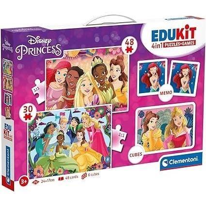 Clementoni - Edukit - Disney Princesses - Coffret apprentissage 4 en 1 - 2 puzzles, 1 mémo, 1 jeu de 6 cubes - Fabriqué en Italie