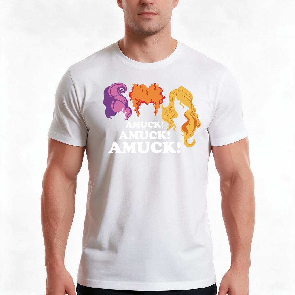 Amuck Amuck Amuck Scary Halloween Tshirt Summer Casual Cotton Tee Oversized Streetwear Tops Vintage Graphic Print