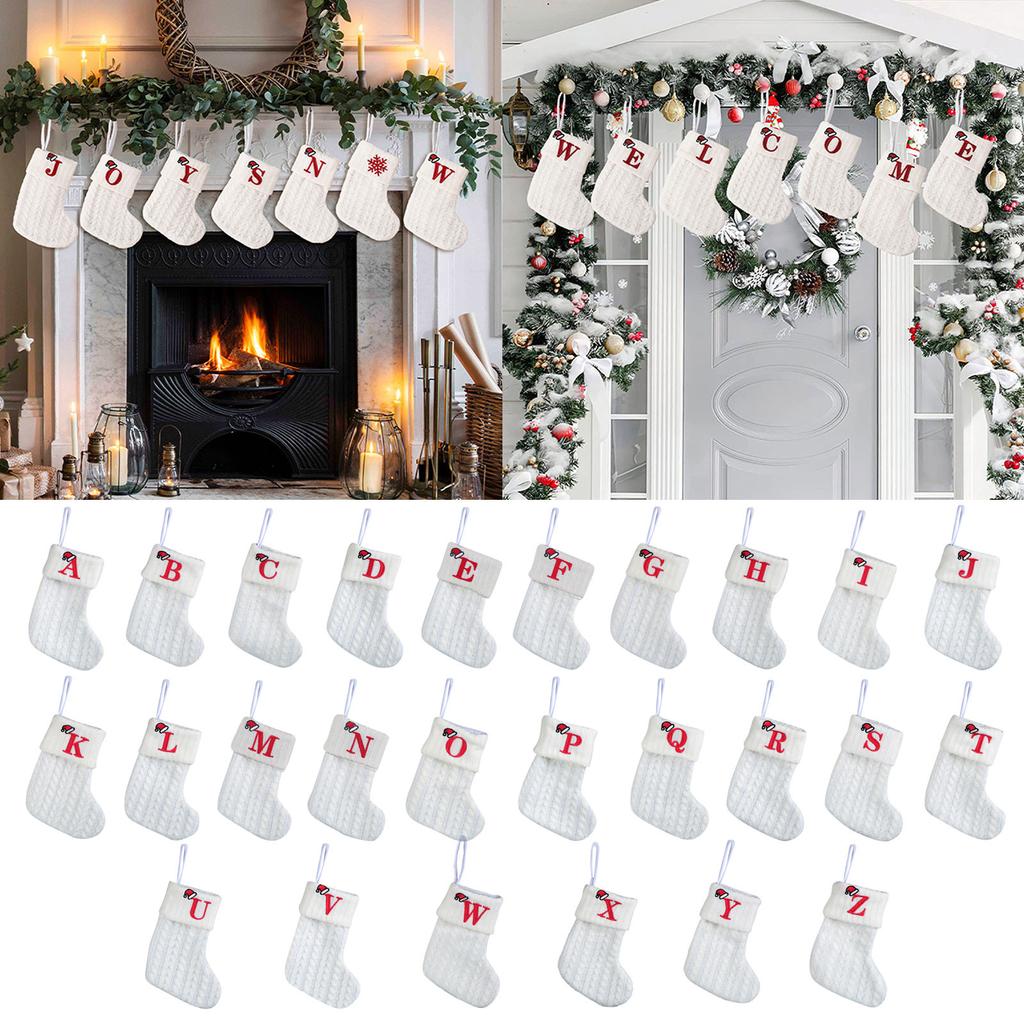 Christmas Stockings Small Embroidered Letter Knitted Xmas Hanging Stocking Decorations Christmas Party Decor