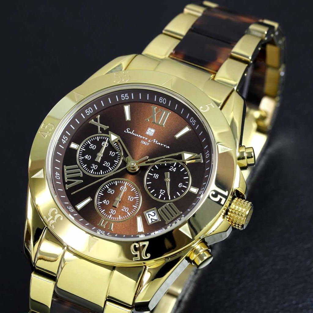 Salvatore Marra Chronograph Acetate Combination 20th Anniversary Limited Brand Watch Gold Brown [Salvatore Marra] Men's Watch, Strap, Edition,