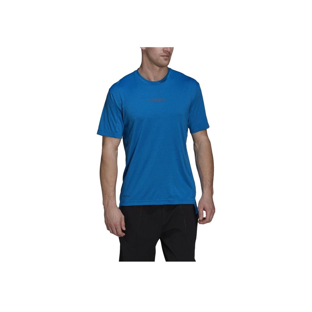 Adidas Solid Color Letter Print Round Neck Short Sleeve T-Shirt Men Tops Blue H53380