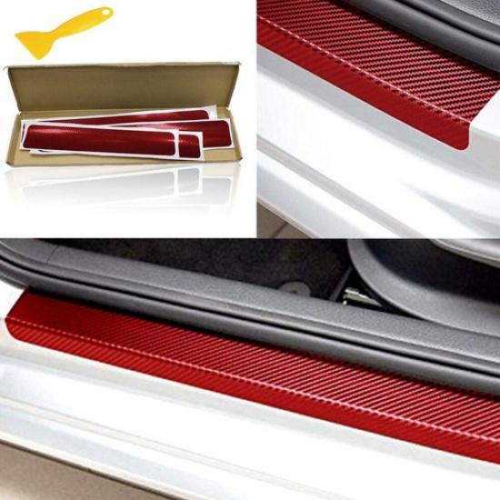 4PCS Red Carbon Fiber Car Door Sill Scuff Anti-Scratch Stickers Car Accessories