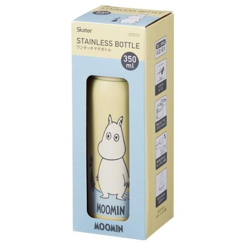 Skater STOT3 350ml Stainless Steel Hot/Cold Insulated Water Bottle with One-Touch Opening, Moomin Design, Light Color