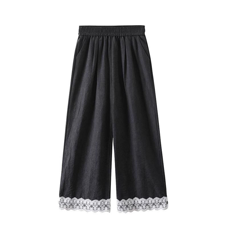 2025 Damen High Waist Spitzenbesatz Eisseide Weitbein Hose - Sommer Schlankmachende Freizeit Hose