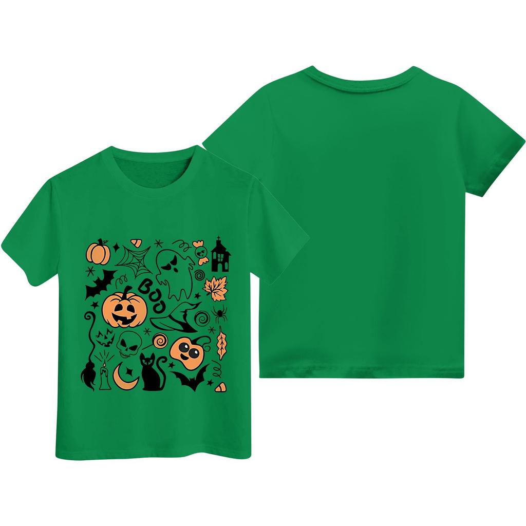 Kids Halloween Printed Short Sleeve T-Shirt, Round Neck Loose Fit Casual
