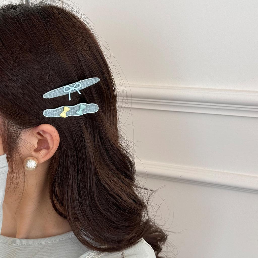 Retro and Fresh Denim Blue Hair Clip Girl's Bow Yellow Side Bang Feel Broken Duckbill Women Girl Hair Accessoires Bow Sweets New